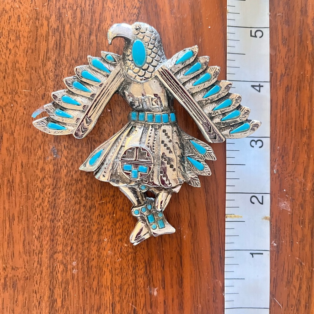 Silver and Turquoise Bird Brooch/Belt attachment.